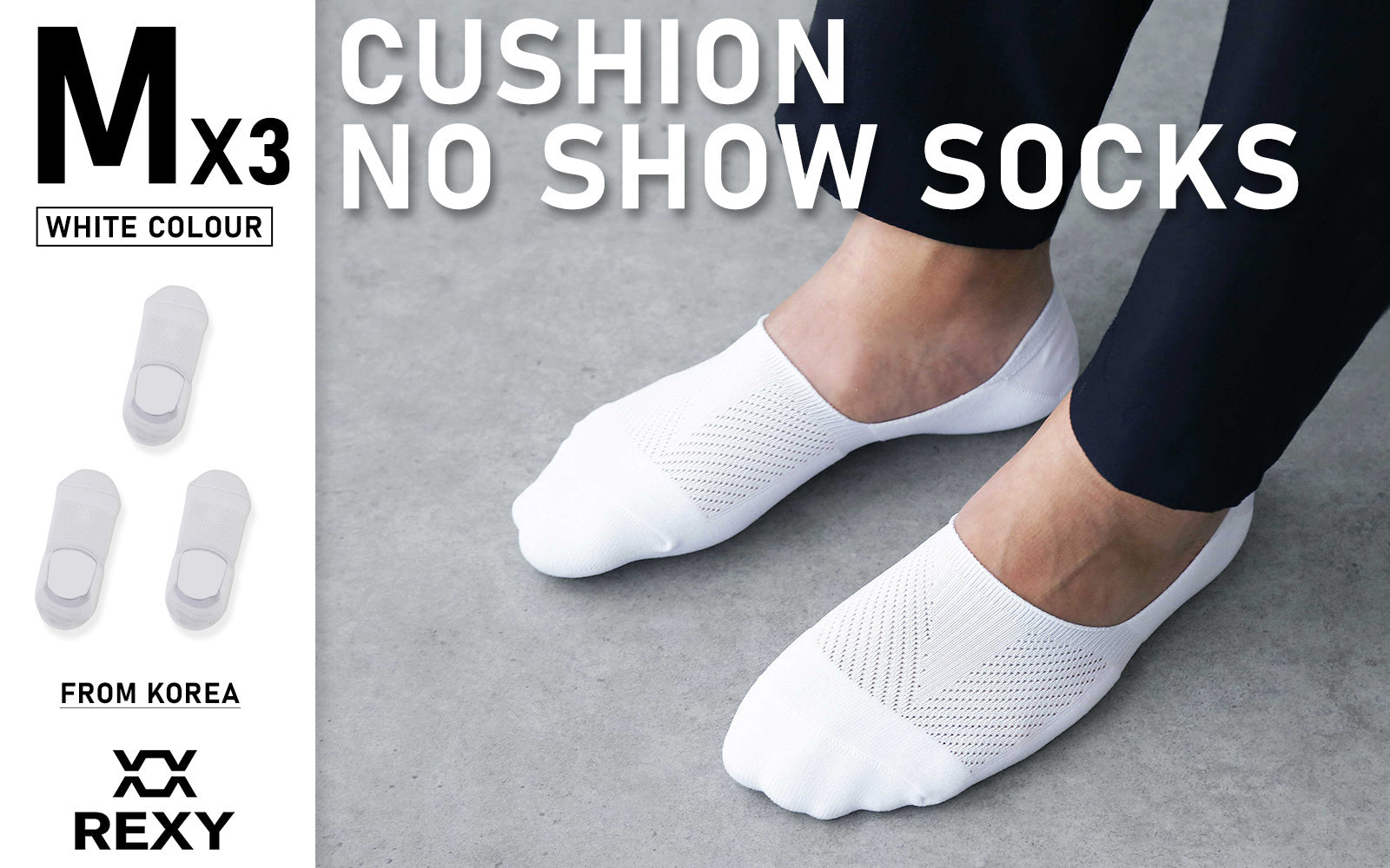 3X Rexy Cushion No Show Ankle Socks Medium Non-Slip Breathable WHITE Secondary image