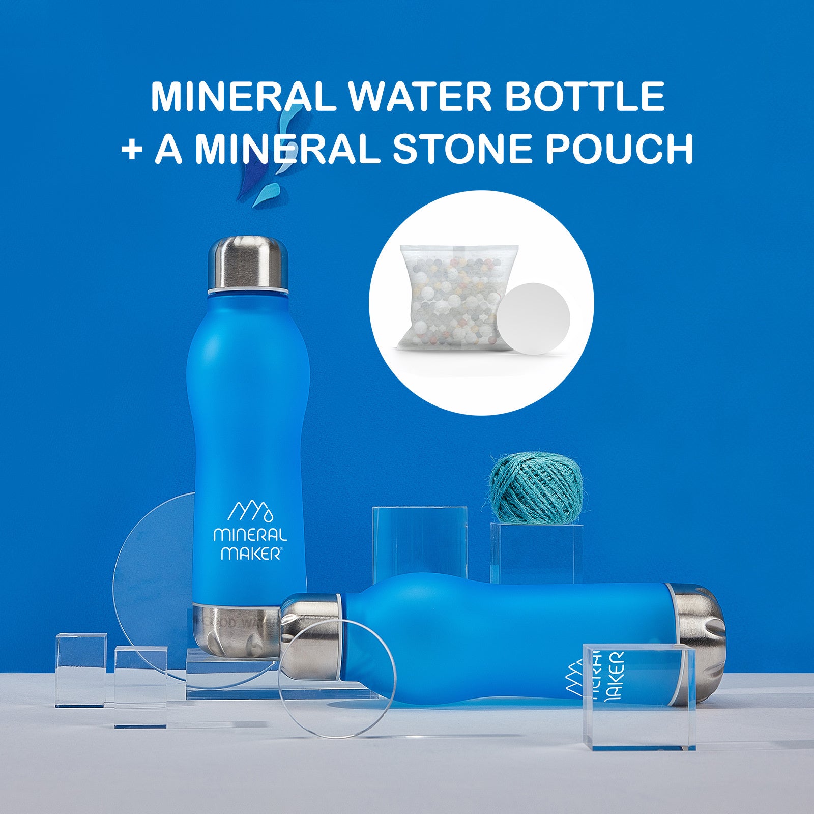 Mineral Maker MORBIDO Alkaline Filter Water Bottle + a Mineral Stone Pouch BLUE Secondary image