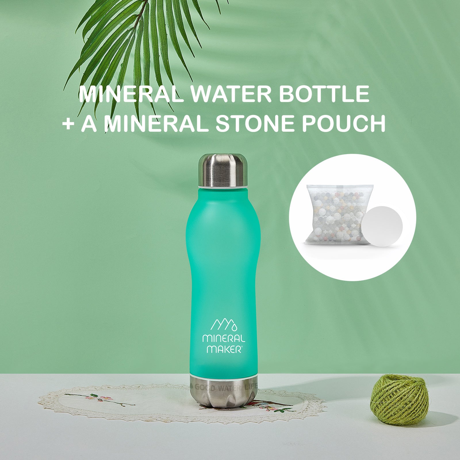 Mineral Maker MORBIDO Alkaline Filter Water Bottle + a Mineral Stone Pouch GREEN Secondary image