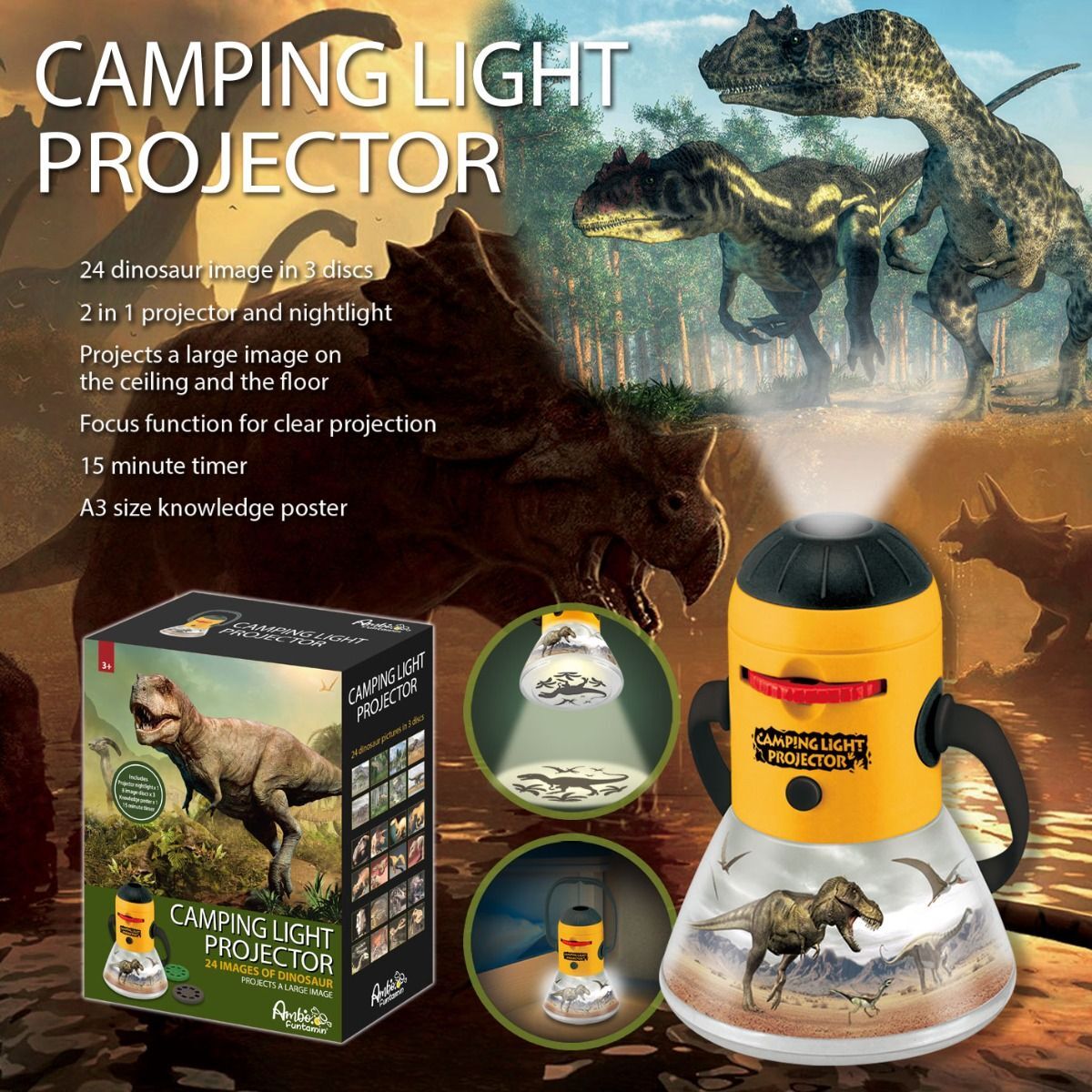 Dinosaur Mini Night Light Camping Projector - Lantern Torch Kids Learning Toy Secondary image