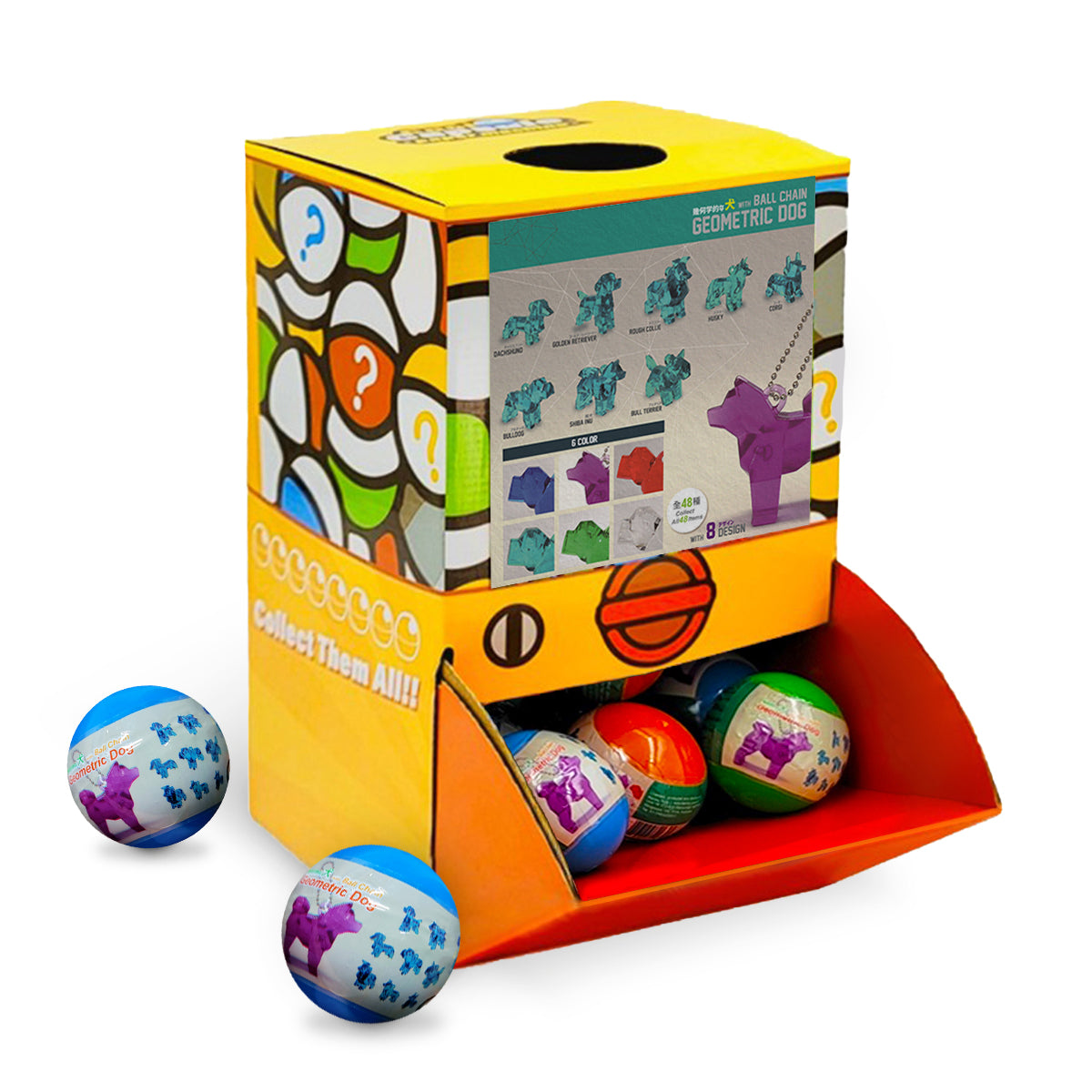 40X Geometric Translucent Dog Toy Capsules 50mm Collectible Gacha in Display Box Main image