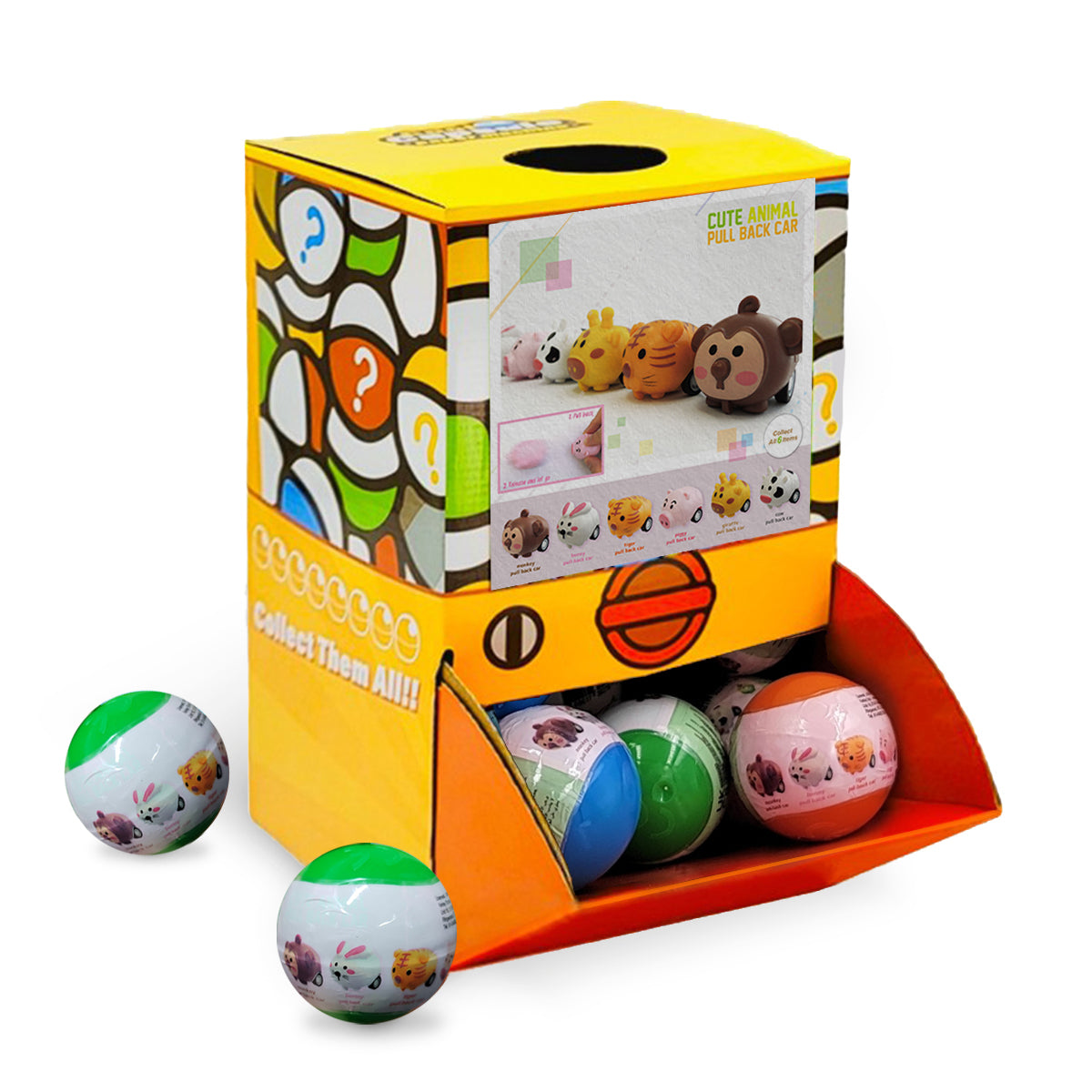 40X Cute Animal Pull Back Car Toy Capsules 50mm Collectible Gacha in Display Box Main image