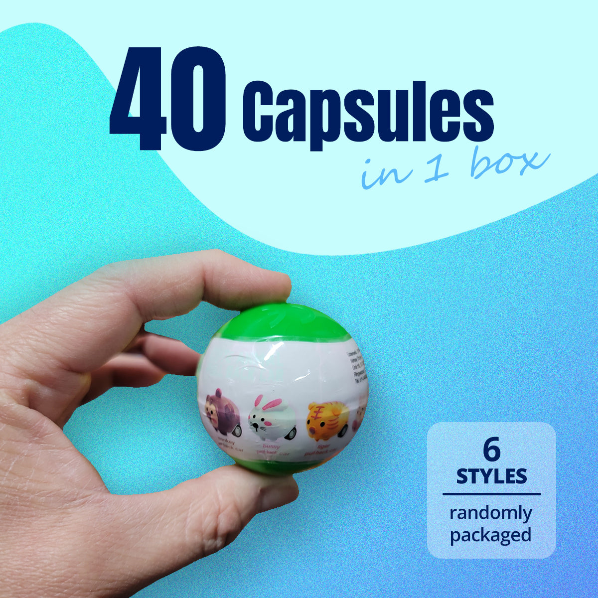 40X Cute Animal Pull Back Car Toy Capsules 50mm Collectible Gacha in Display Box Secondary image