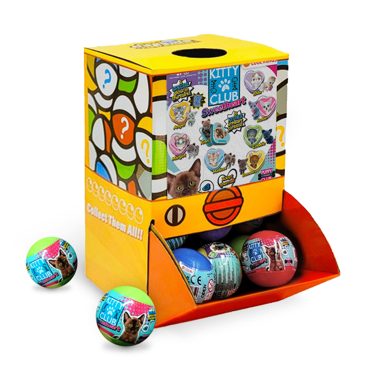 40X Kitty Club Sweet Heart Cat Toy Capsules 50mm Collectible Gacha w Display Box Main image