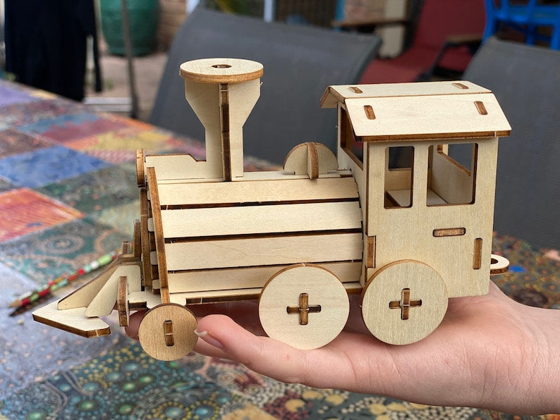 Build and Paint your own locomotive train Kids wood model toy train-plywood DIY kit Main image