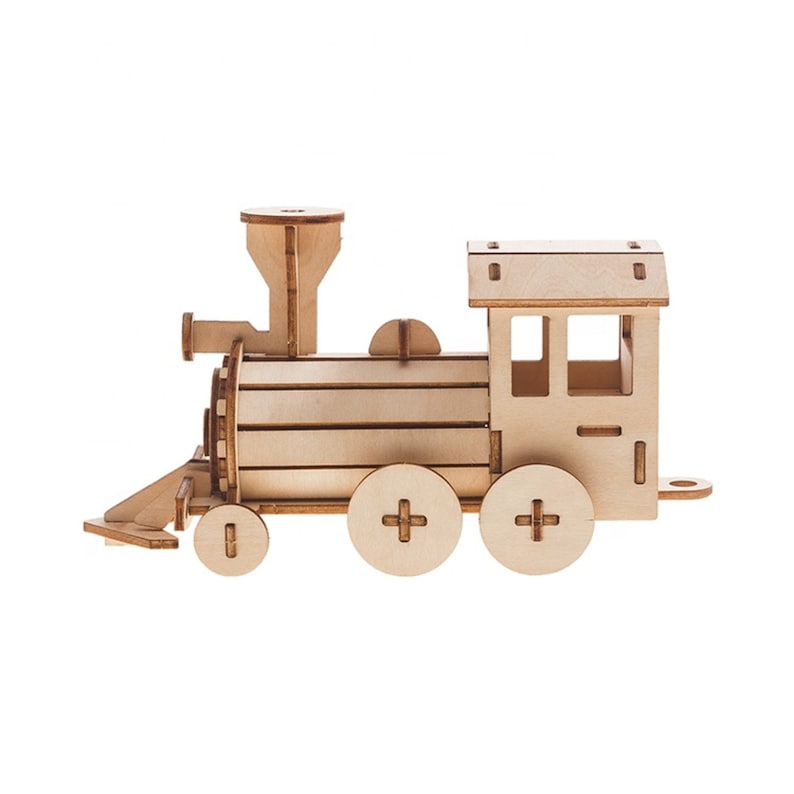 Build and Paint your own locomotive train Kids wood model toy train-plywood DIY kit Secondary image