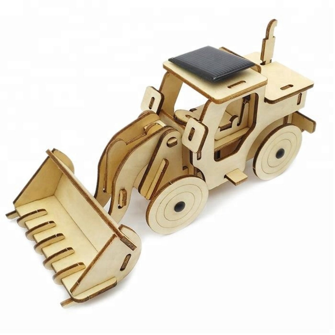 Model Bulldozer Tipper truck: Solar or battery powered plywood model-includes Motor or Solar powered options plus paint brush set Main image