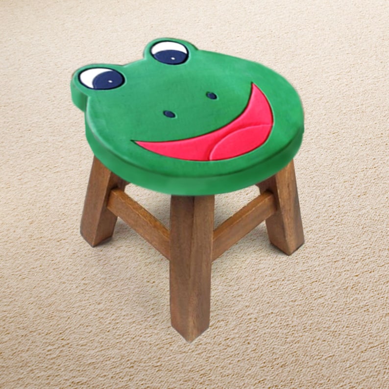Children's Chair Stool Wooden Frog Face Theme Main image
