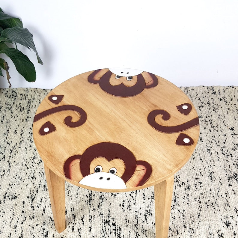 Hand Carved Children's Table Wooden MONKEY Theme Main image