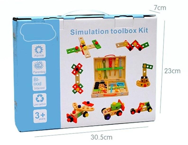 Children's pretend play build fix wood Toolbox Toy, Carpenter Traddie Set For toddlers and kids Secondary image