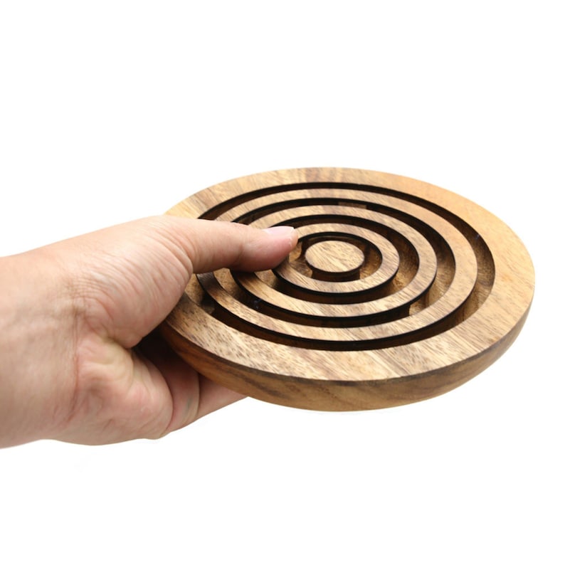 Marble run brain teaser puzzle, wood, handmade 3D puzzle-get all 3 marbles together Main image