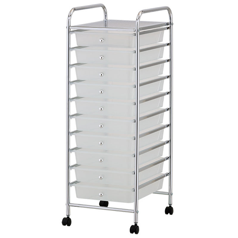 White Plastic Storage10 Tier with Metal Trolley Shelf and Slide-Out Drawers Main image