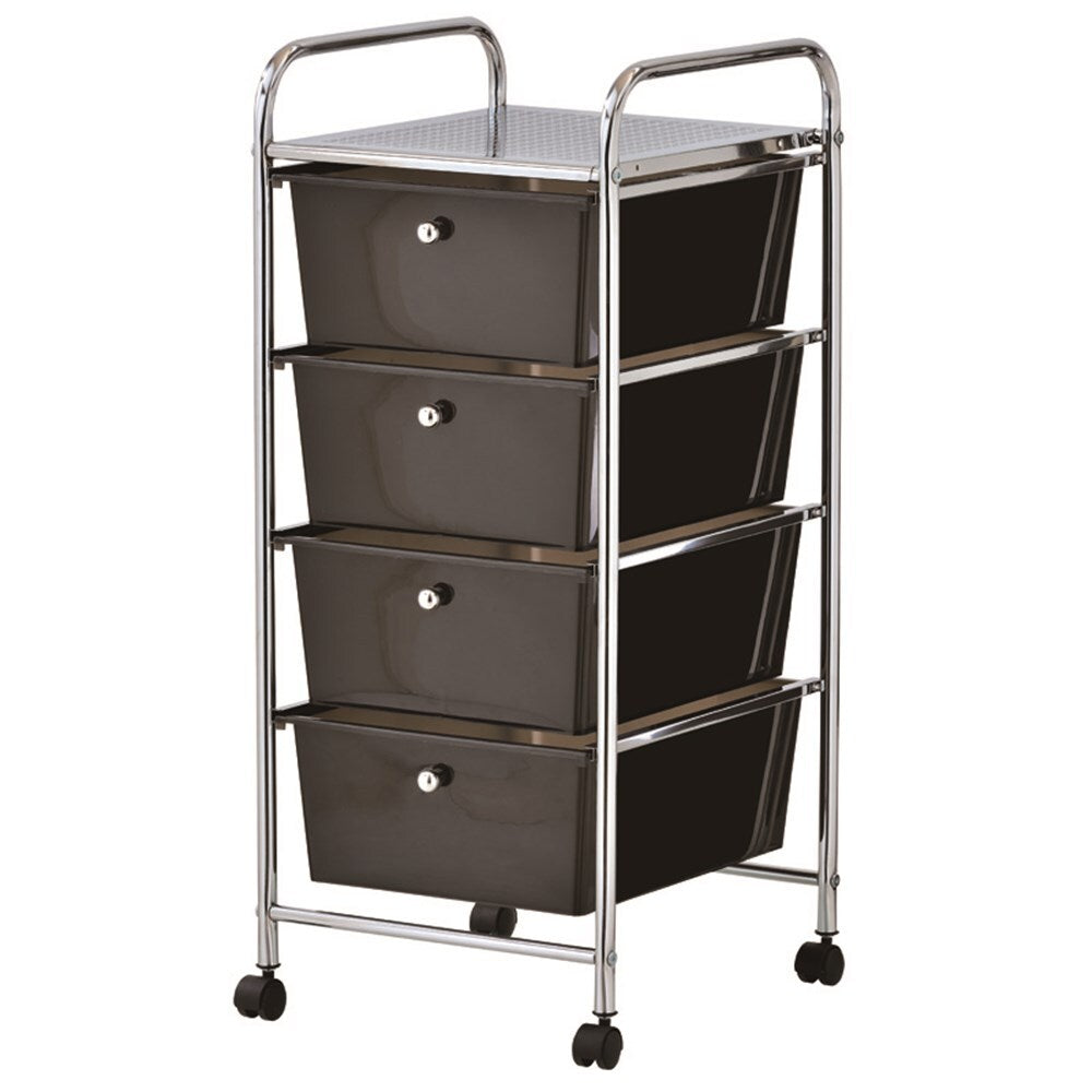 YES4HOMES Black Plastic Storage 4 Drawer with Metal Trolley Shelf and Slide-Out Drawers Main image