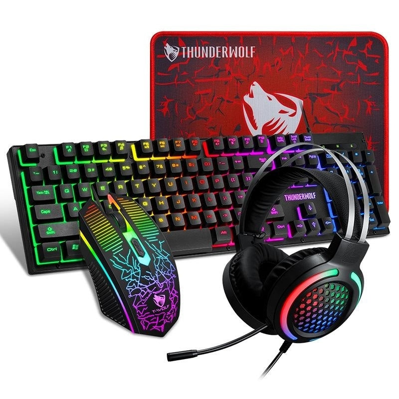 T-Wolf TF400 4-pcs Rainbow Keyboard/Mouse/Headphone/Mouse Pad Kit Set Main image