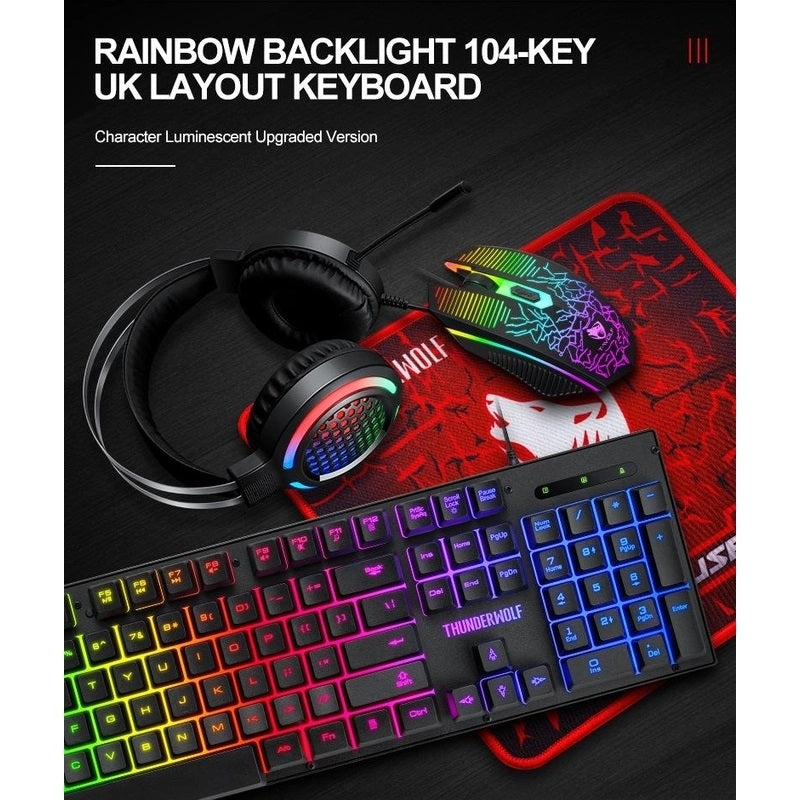 T-Wolf TF400 4-pcs Rainbow Keyboard/Mouse/Headphone/Mouse Pad Kit Set Secondary image