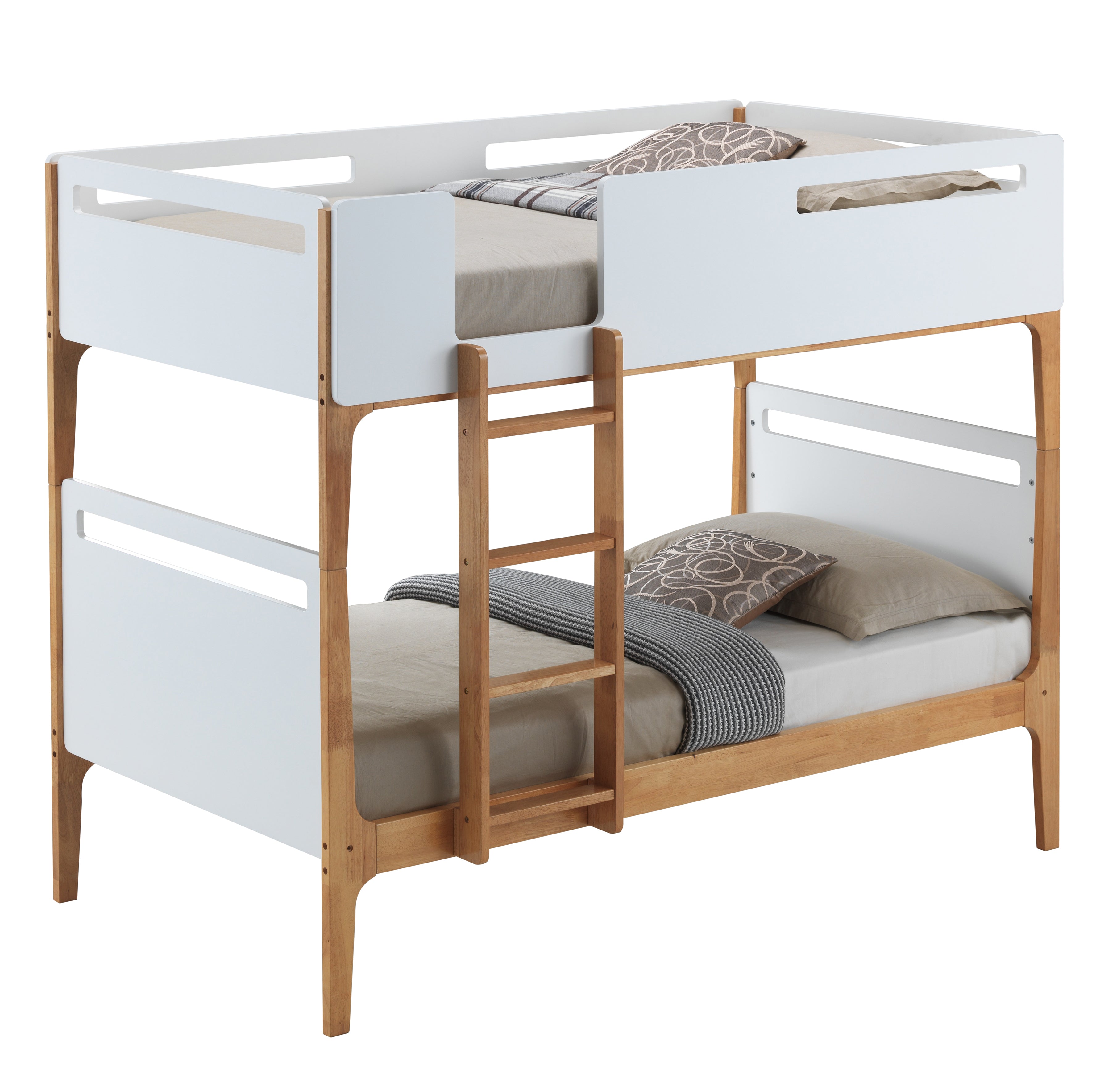 Baby Rose Single Bunk Bed Frame Solid Rubber Timber Wood Loft Furniture - White Main image