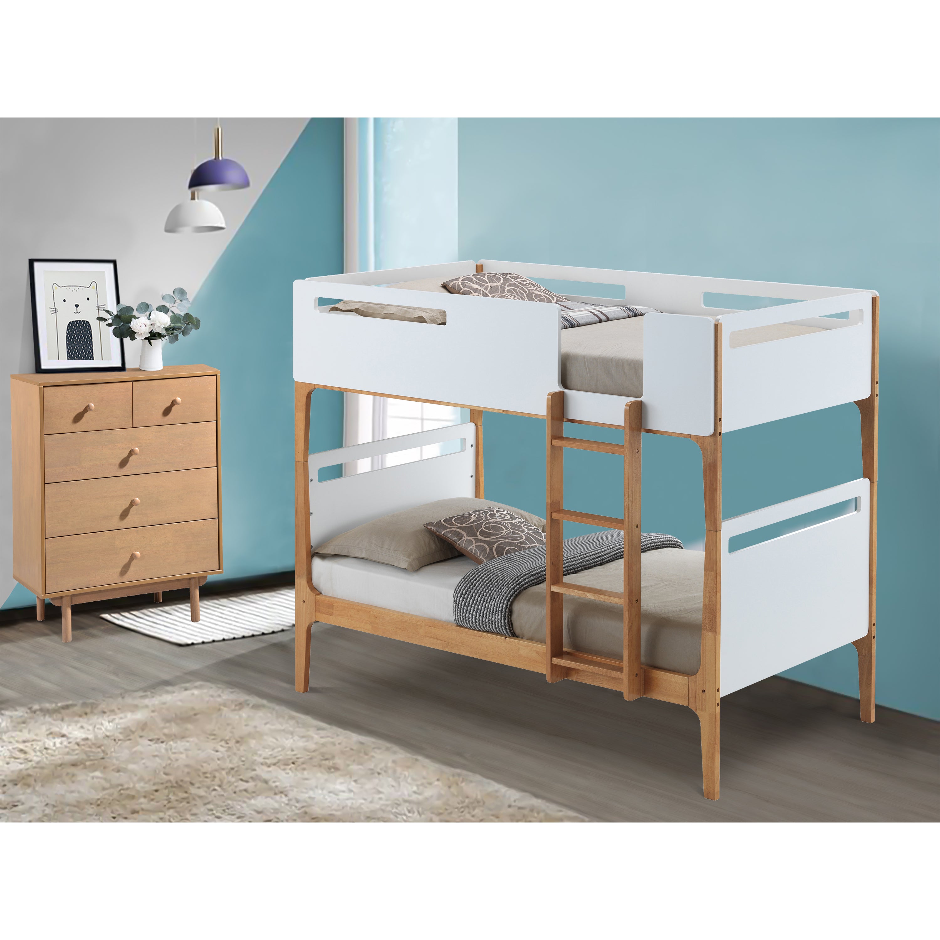 Baby Rose Single Bunk Bed Frame Solid Rubber Timber Wood Loft Furniture - White Secondary image