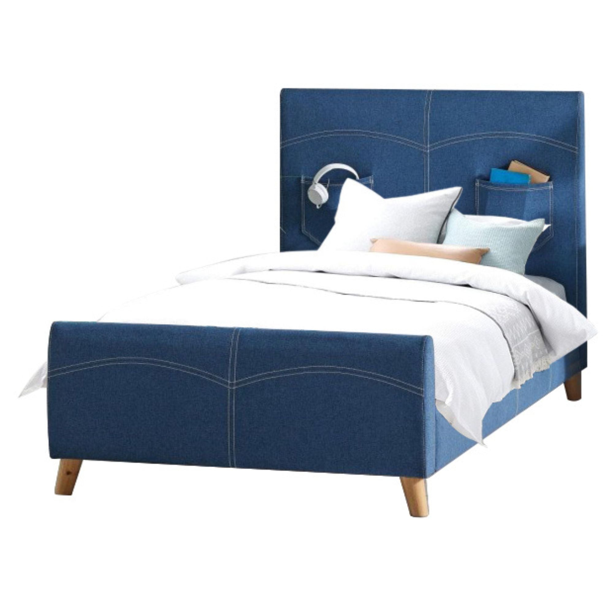 Phlox Kids Child Single Bed Fabric Upholstered Children Kid Timber Frame - Denim Main image