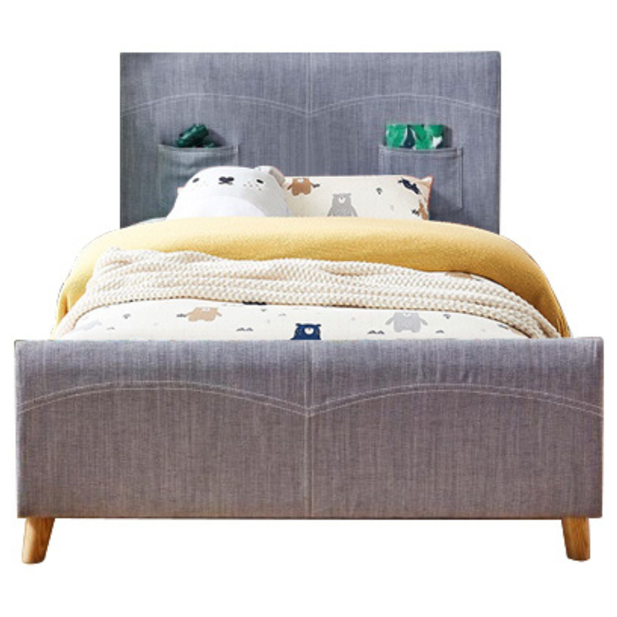 Phlox Kids Child Single Bed Fabric Upholstered Children Kid Timber Frame - Steel Main image