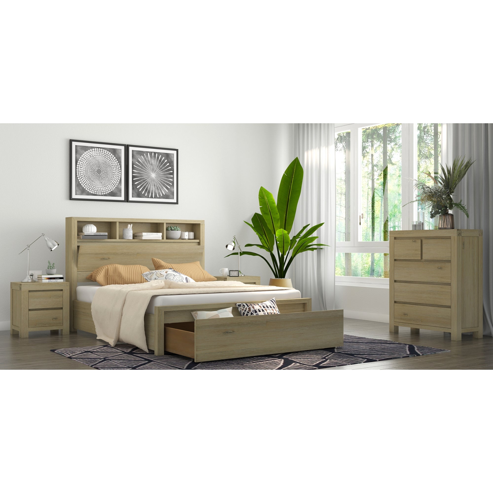 Brunet Bed Frame Queen Size Timber Mattress Base Storage Drawers Brush Smoke Secondary image