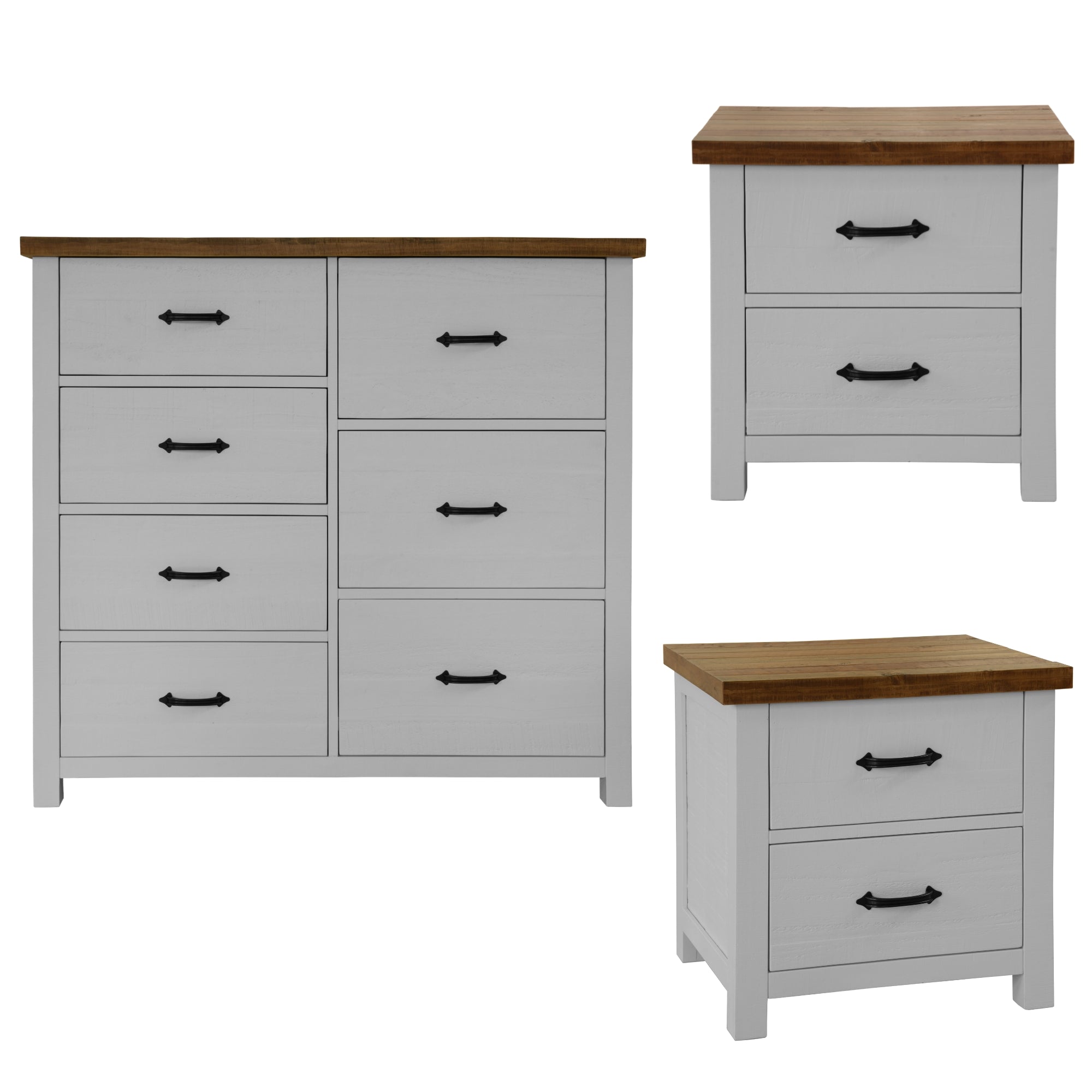 Grandy Set of 2 Bedside Tallboy Bedroom Furniture Package Set White Brown Main image