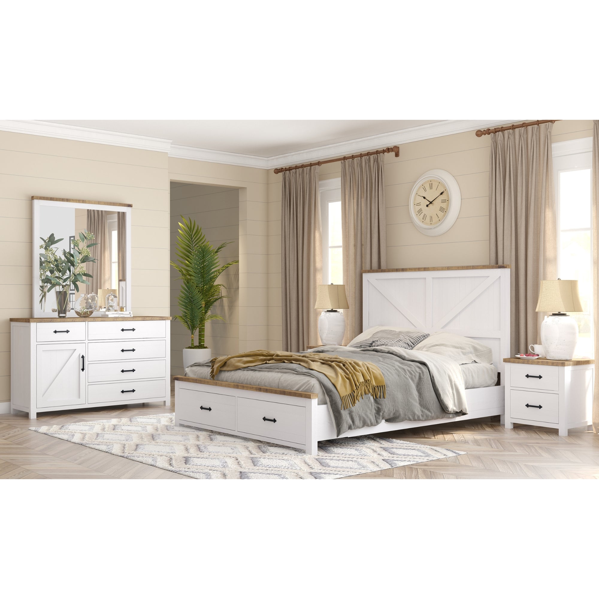 Grandy Set of 2 Bedside Tallboy Bedroom Furniture Package Set White Brown Secondary image