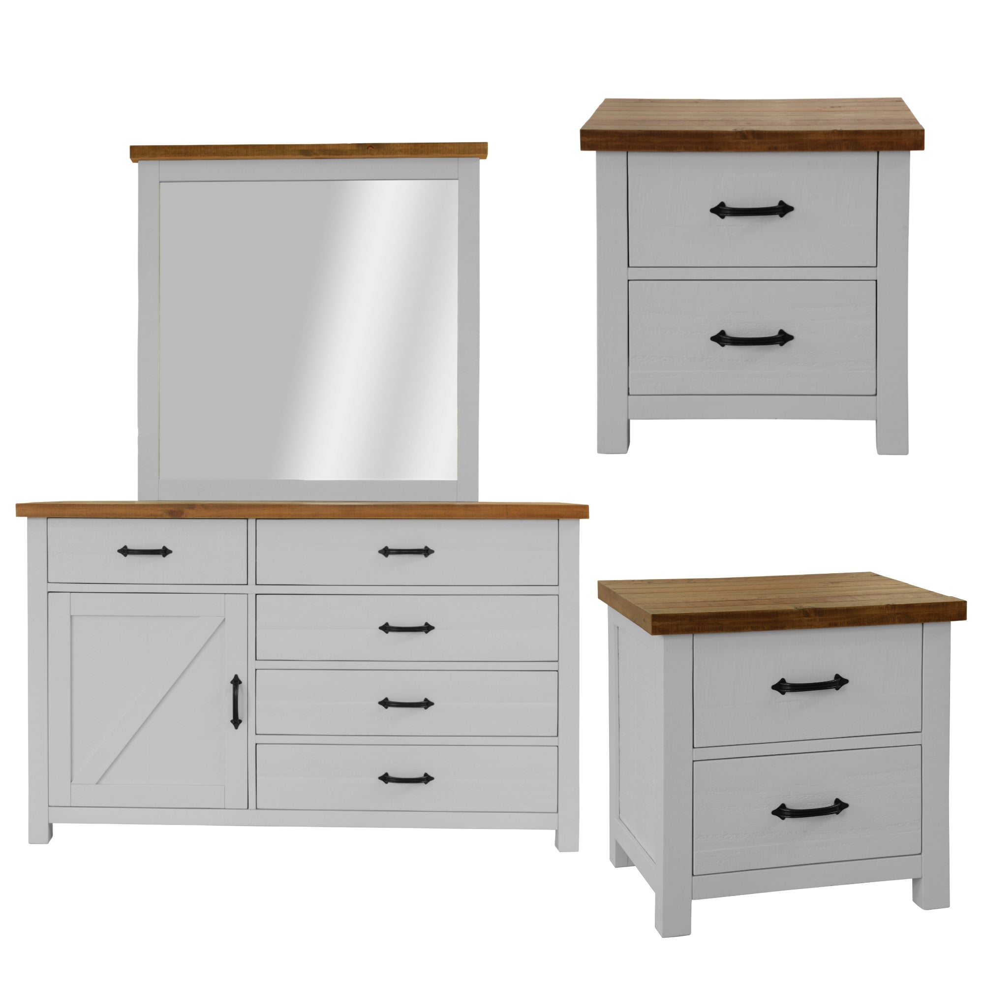 Grandy Set of 2 Bedside Dresser Mirror Bedroom Furniture Package Set White Brown Main image