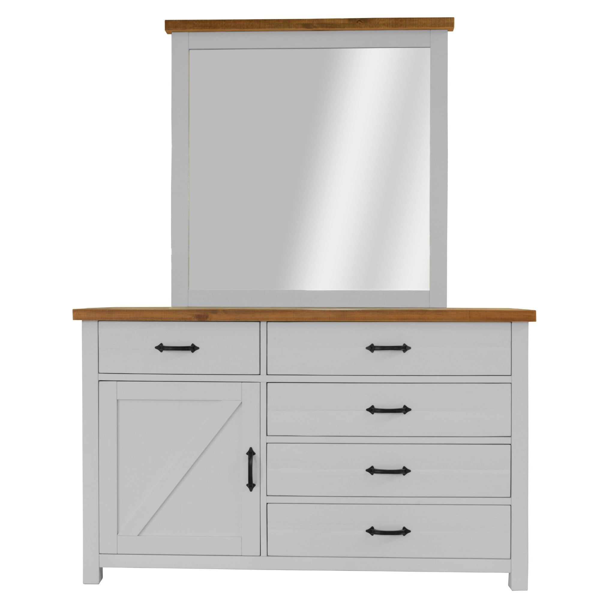 Grandy Dresser Mirror 5 Chest of Drawers 1 Door Bed Storage Cabinet White Brown Main image