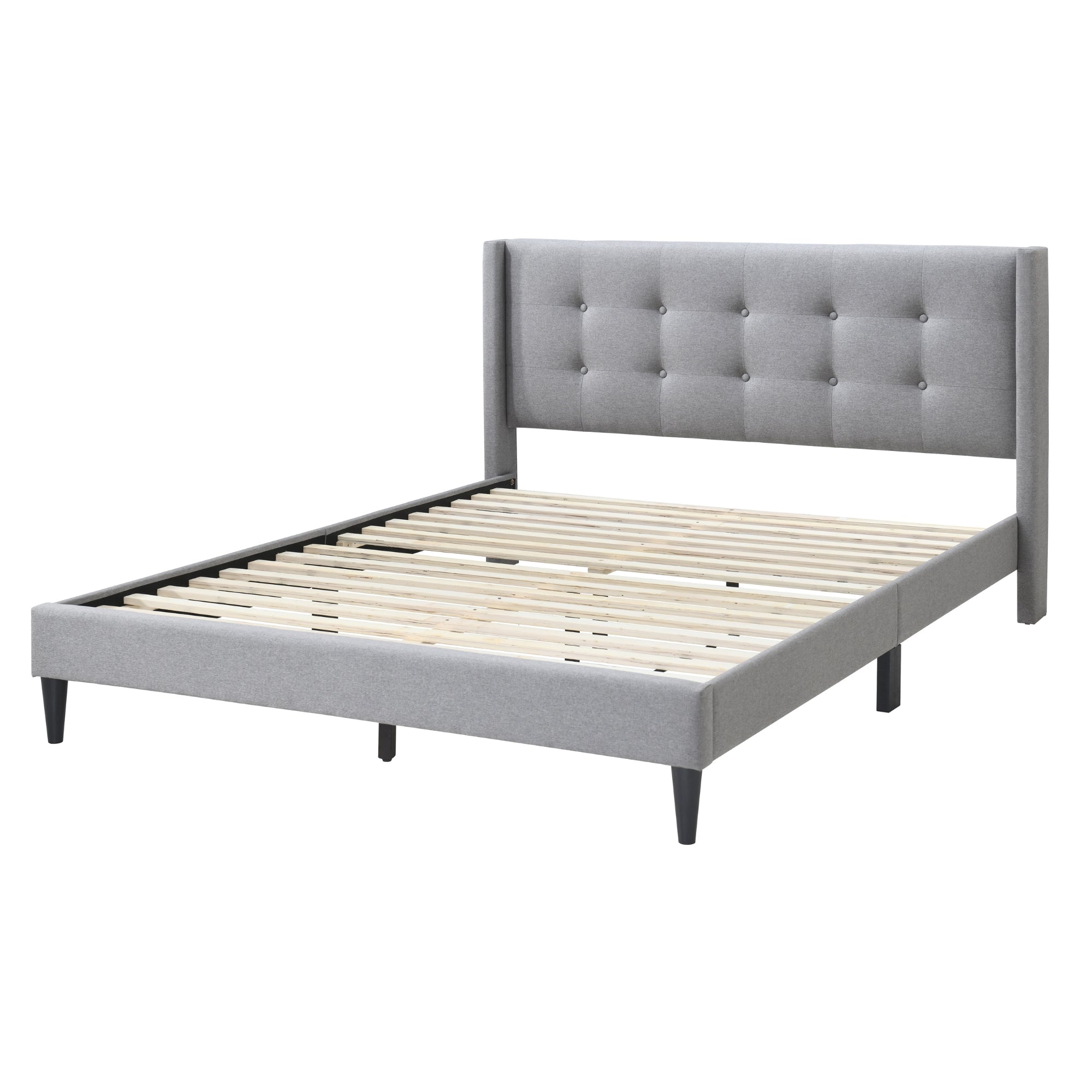 Delilah Double Bed Tufted Button Headboard Fabric Upholstered - Light Grey Main image