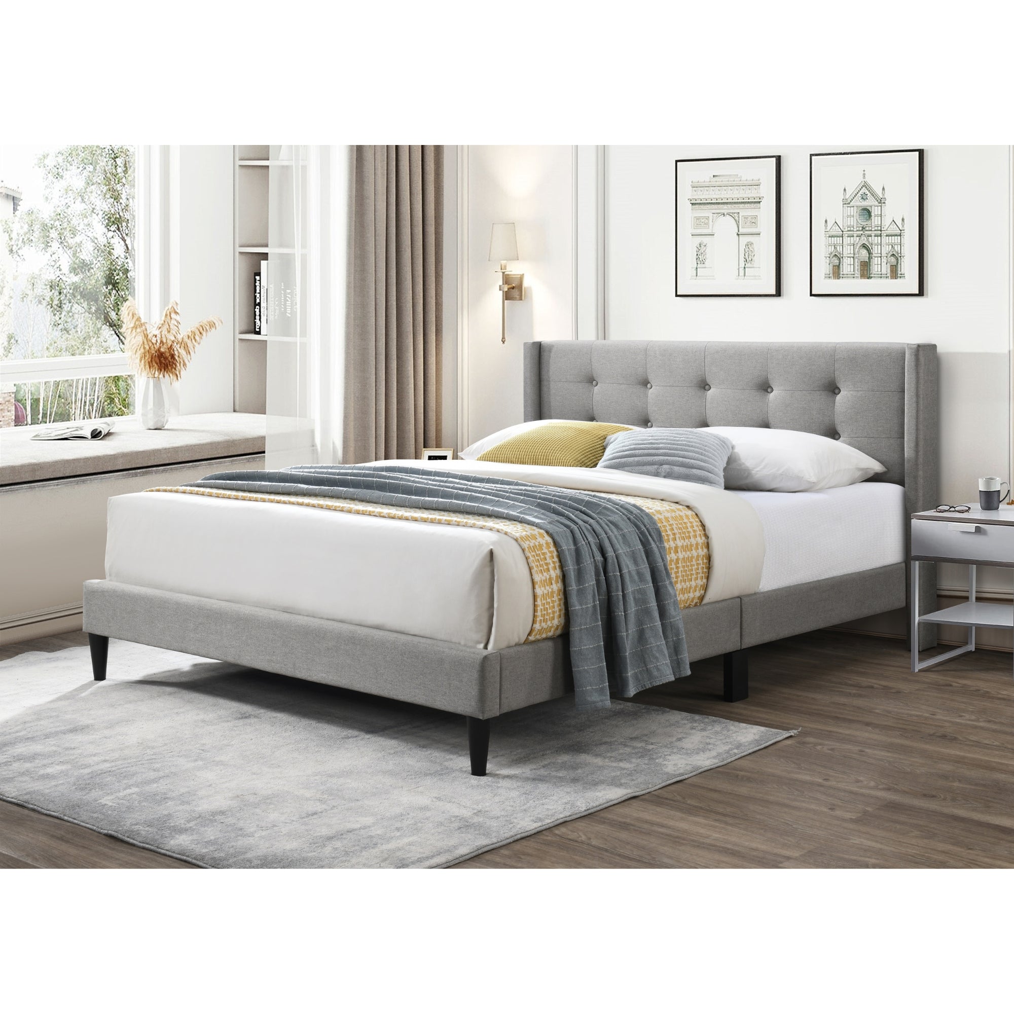 Delilah Double Bed Tufted Button Headboard Fabric Upholstered - Light Grey Secondary image