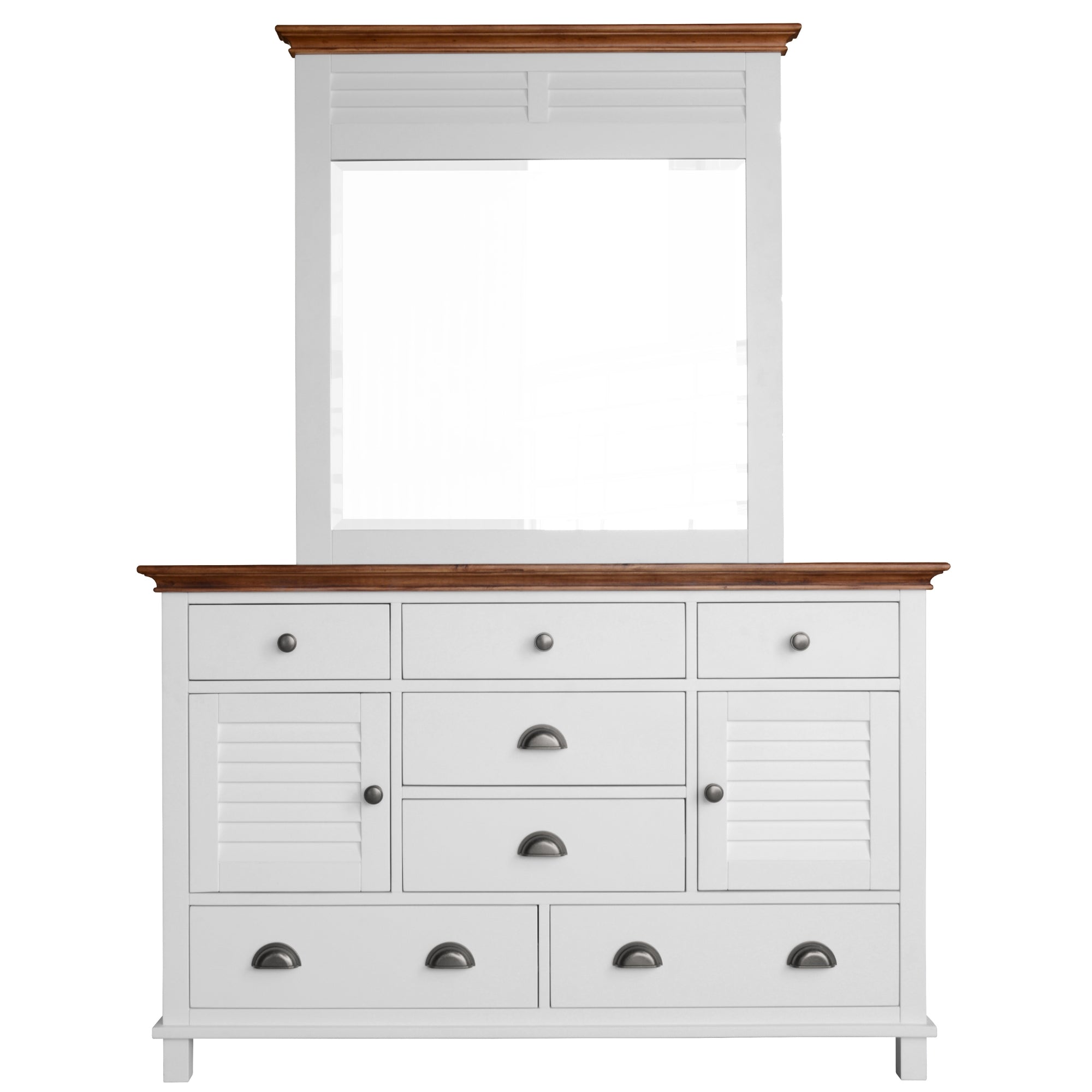 Virginia Dresser Mirror 7 Chest of Drawers Solid Wood Tallboy Cabinet - White Main image