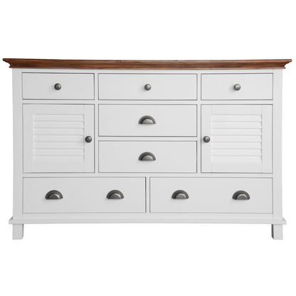 Virginia Dresser Mirror 7 Chest of Drawers Solid Wood Tallboy Cabinet - White