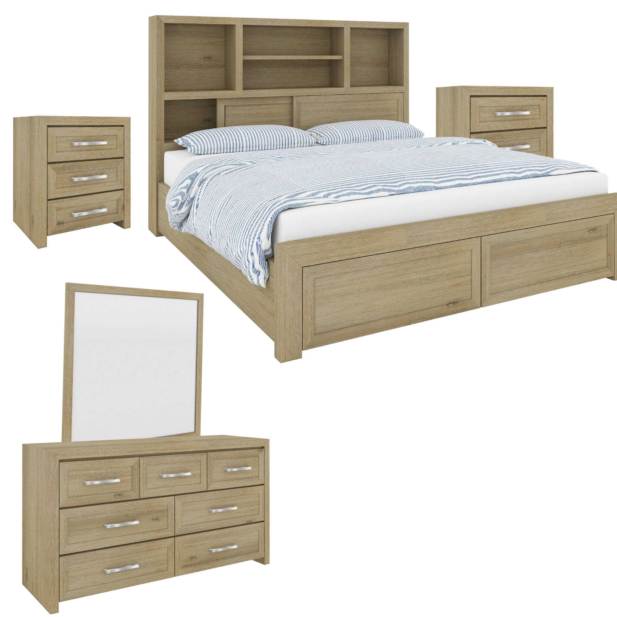 Gracelyn 5pc Set Queen Bed Suite Bedside Dresser Mirror Bedroom Furniture -Smoke Main image