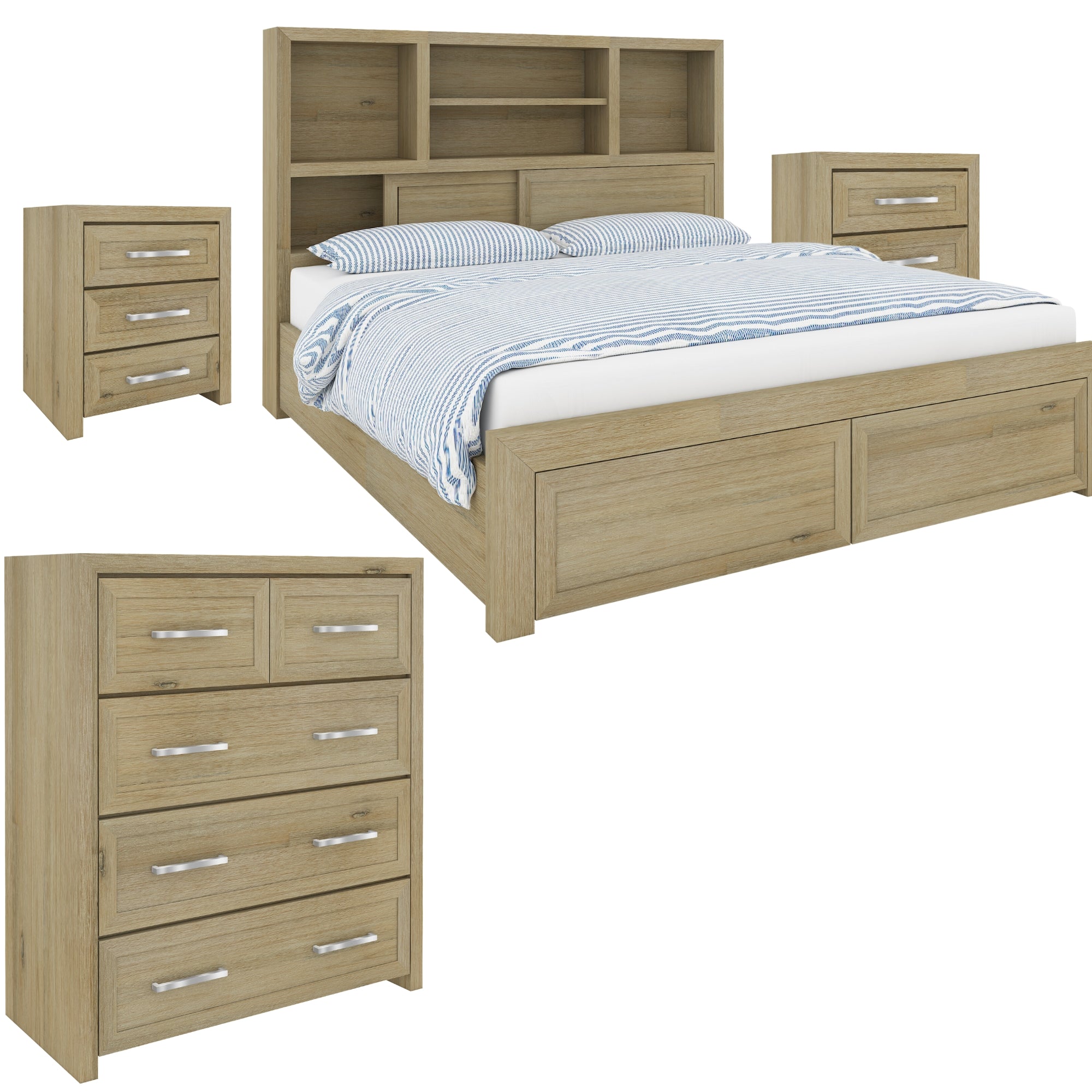 Gracelyn 4pc Queen Bed Suite Bedside Tallboy Bedroom Furniture Package - Smoke Main image