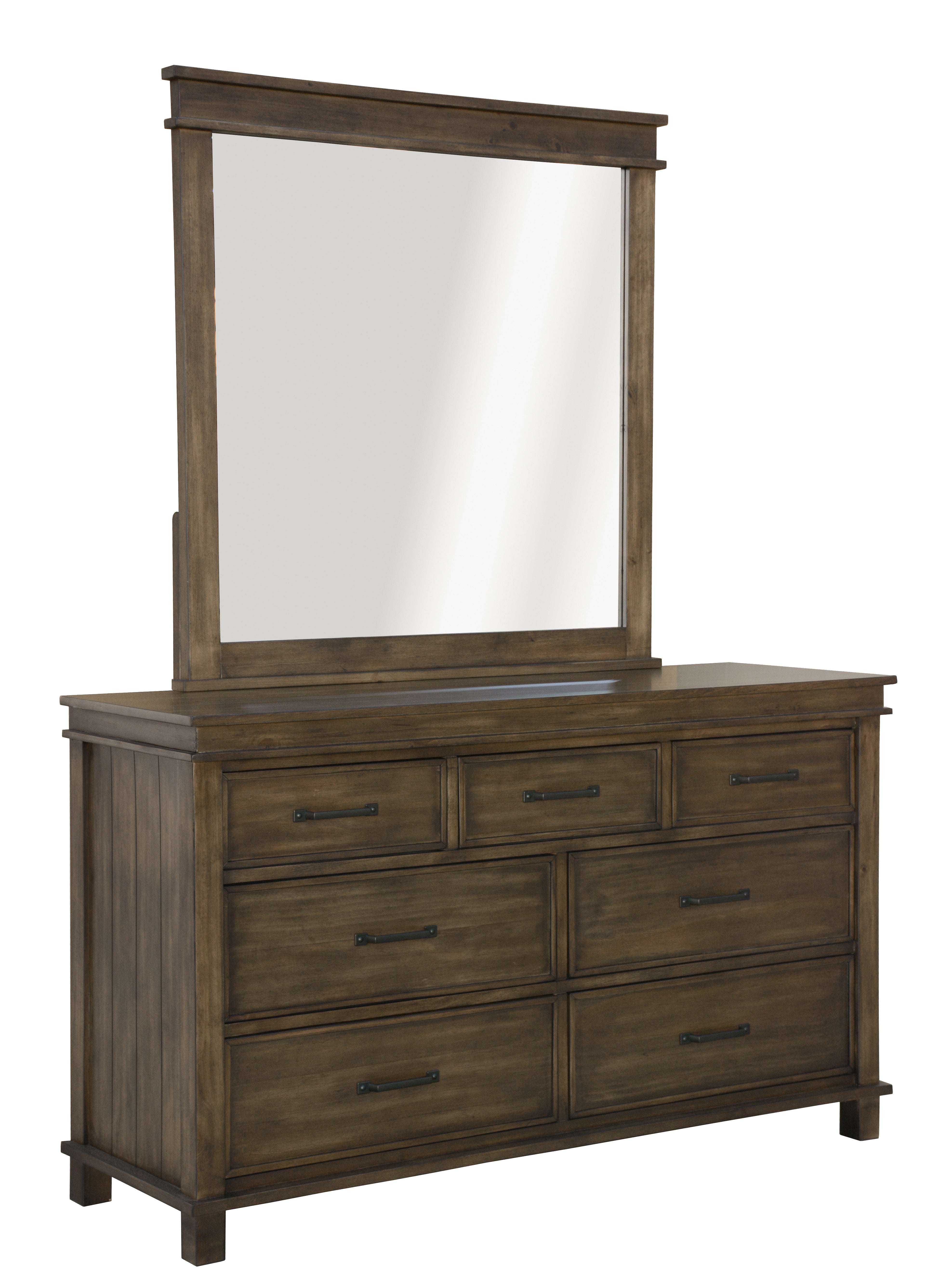 Lily Dresser Mirror 7 Chest of Drawers Tallboy Storage Cabinet - Rustic Grey Main image