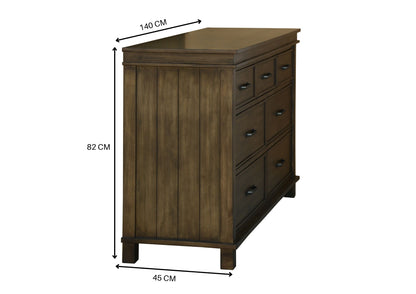Lily Dresser Mirror 7 Chest of Drawers Tallboy Storage Cabinet - Rustic Grey