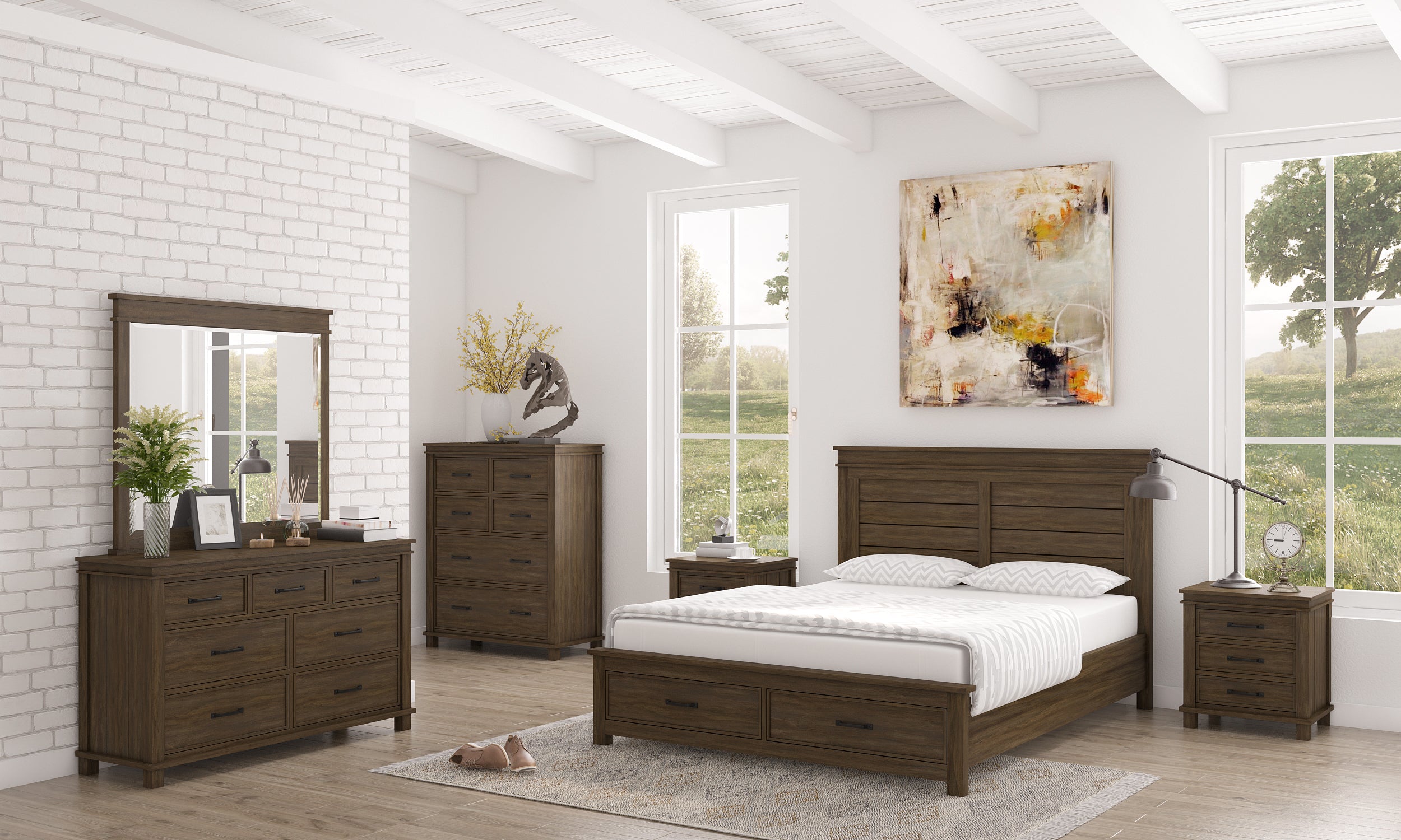 Lily Dresser Mirror 7 Chest of Drawers Tallboy Storage Cabinet - Rustic Grey Secondary image