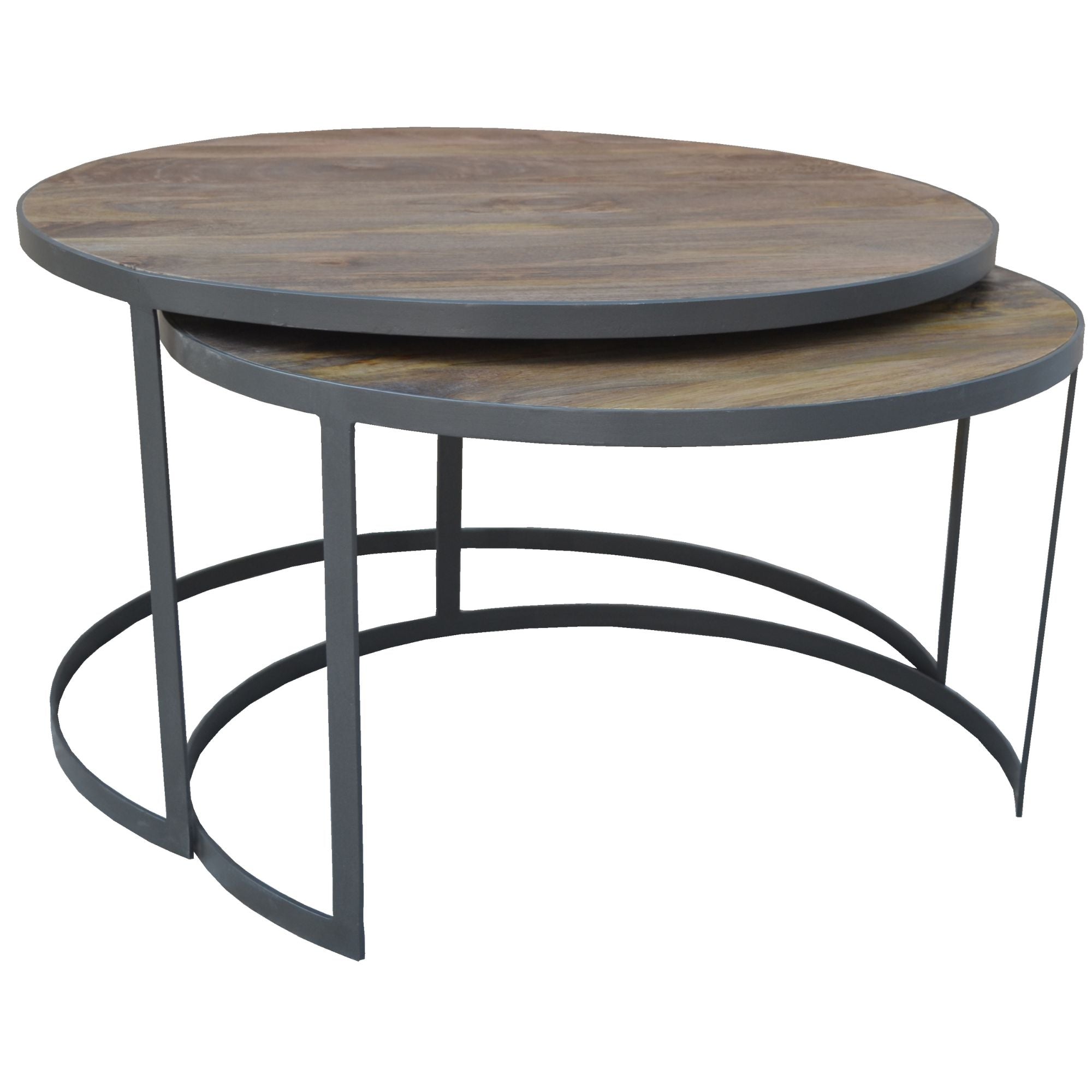 Nolana  2pc Mango Wood and Metal Round Nesting 80cm Coffee Table Set - Natural Main image