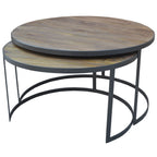 Nolana  2pc Mango Wood and Metal Round Nesting 80cm Coffee Table Set - Natural