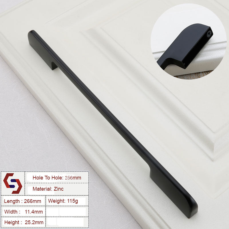 Zinc Kitchen Cabinet Handles Drawer Bar Handle Pull BLACK hole to hole size 256mm Main image