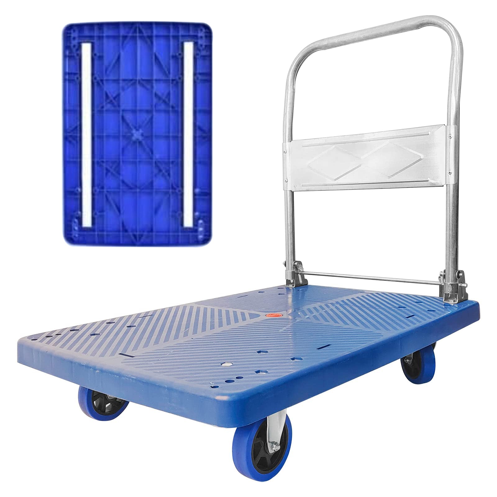 150kg Foldable Warehouse Platform Trolley Truck Dolly Platform Cart Swivel Wheels Moving Cart Flatbed Main image