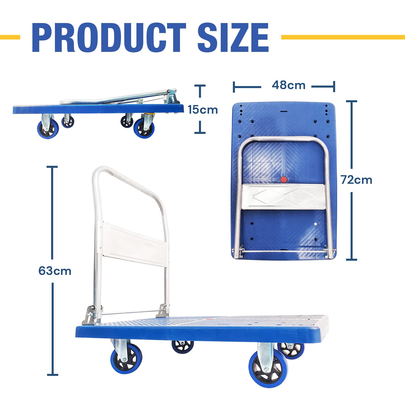 150kg Foldable Warehouse Platform Trolley Truck Dolly Platform Cart Swivel Wheels Moving Cart Flatbed Secondary image
