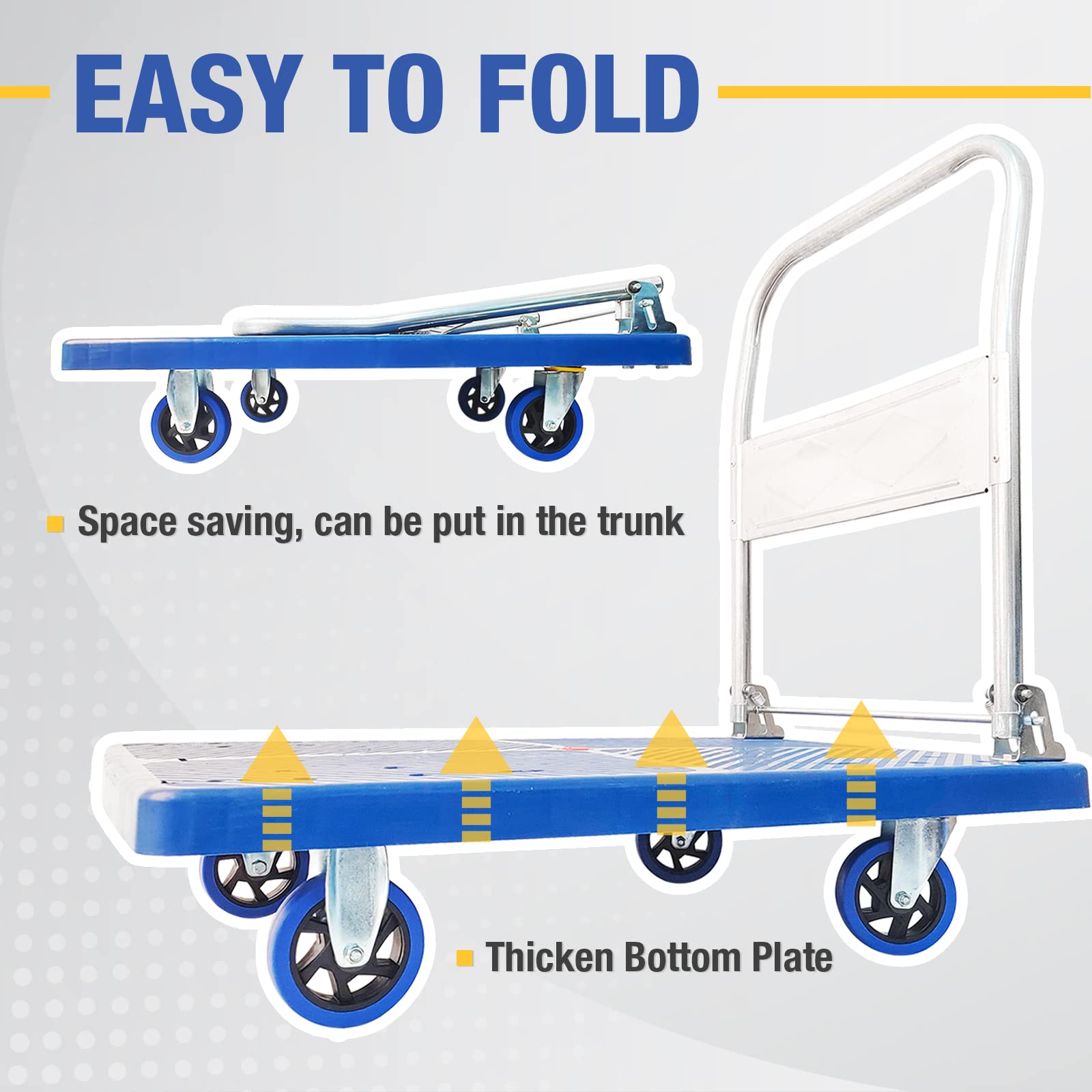 300kg Foldable Warehouse Platform Trolley Truck Dolly Platform Cart Swivel Wheels Moving Cart Flatbed Secondary image