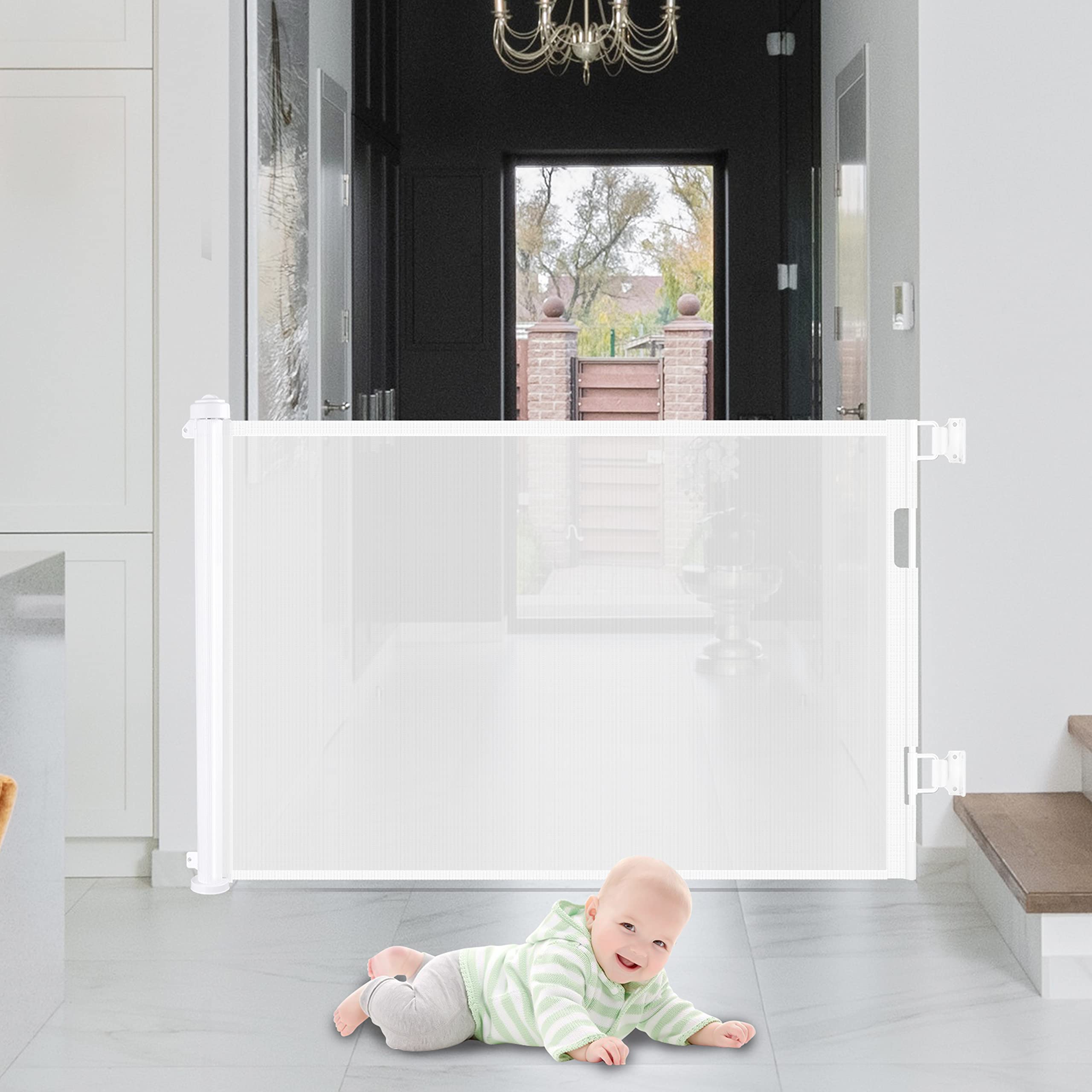 Retractable 3M Doorways Hallways Stairs Baby Gate Dog Pet Gate Indoor Outdoor Safety Gates White Secondary image