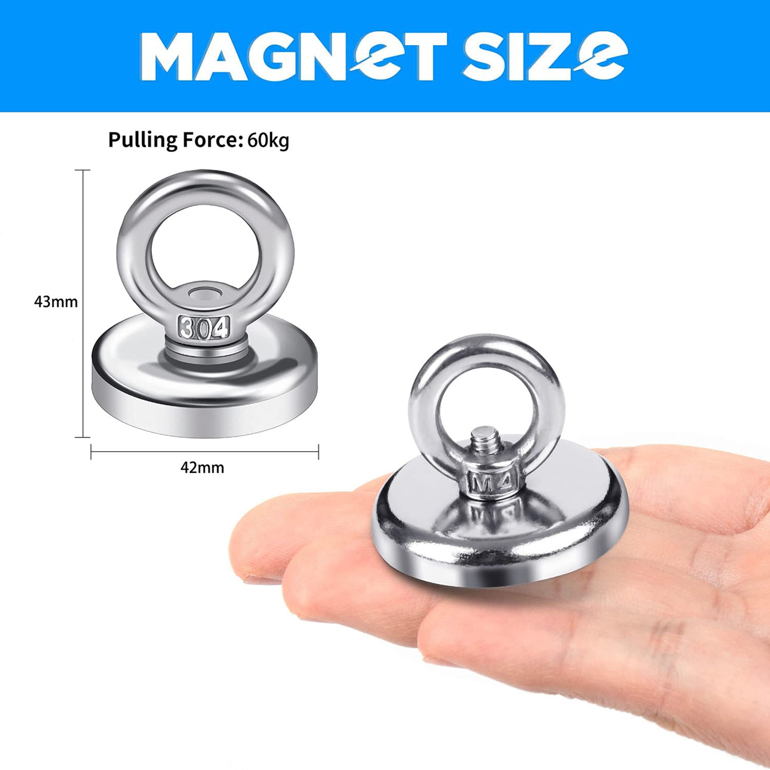 Salvage 60KG Recovery Magnet Hook Countersunk Hole Eyebolt Treasure Hunting Fishing Secondary image