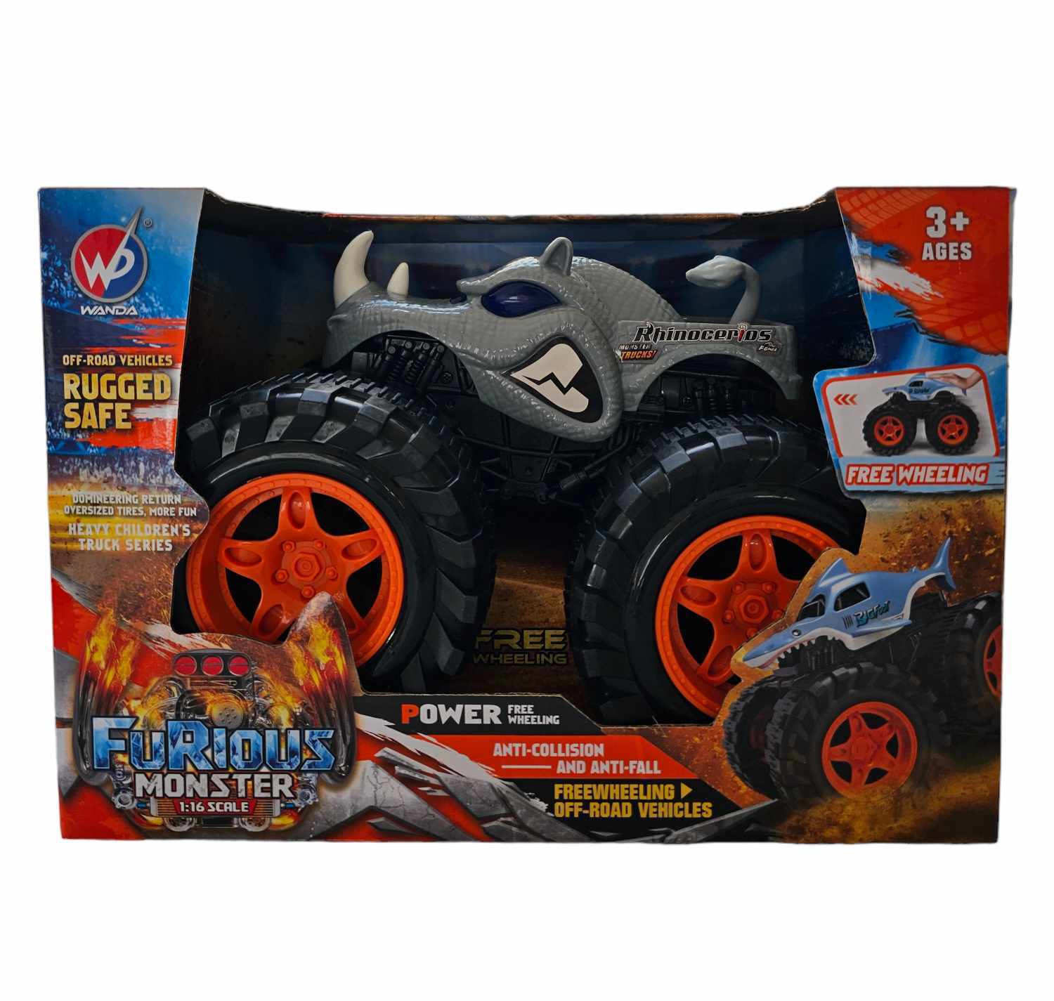 Friction Powered Purple Rhino Monster Truck for Children 1:16 Scale 3+ Main image