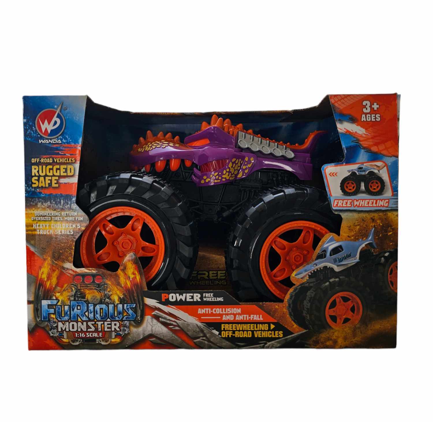Friction Powered Purple Rhino Monster Truck for Children 1:16 Scale 3+ Main image