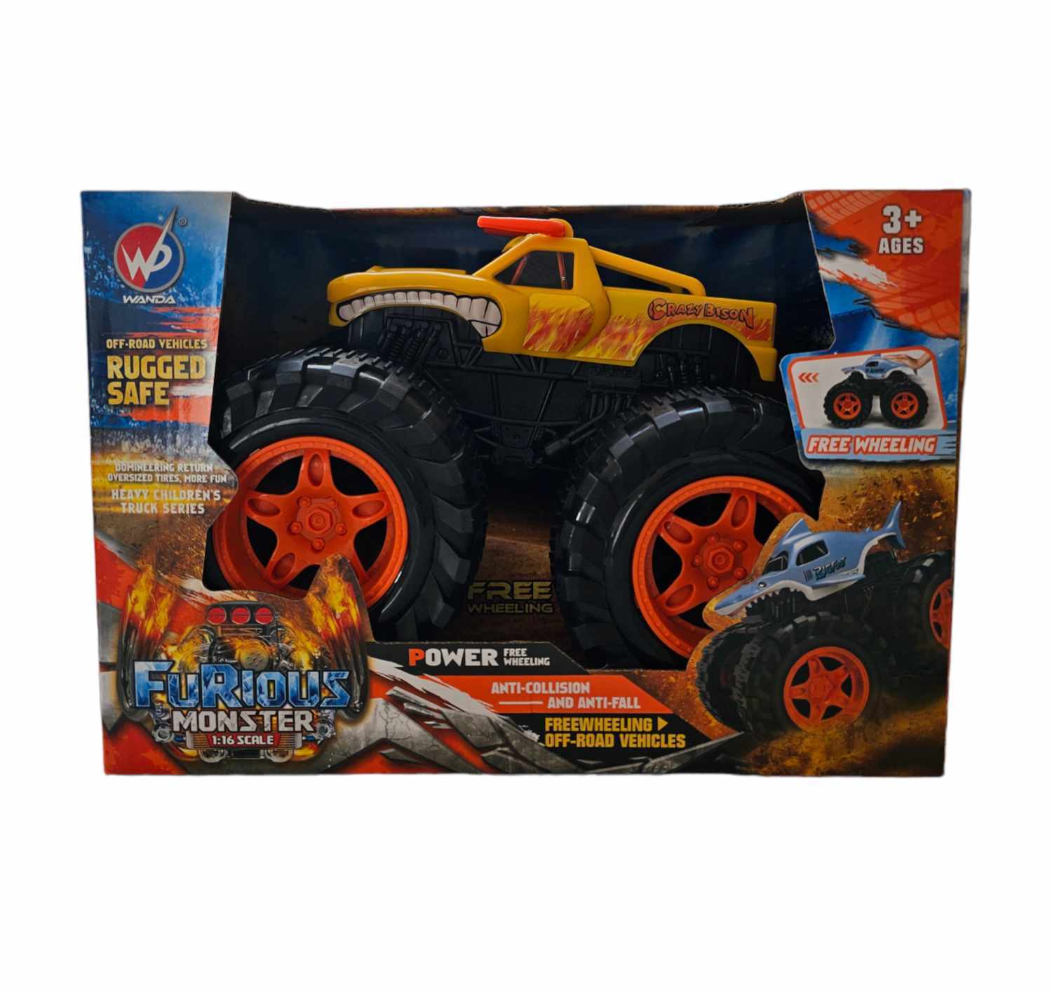 Friction Powered Yellow Bison Monster Truck for Children 1:16 Scale 3+ Main image