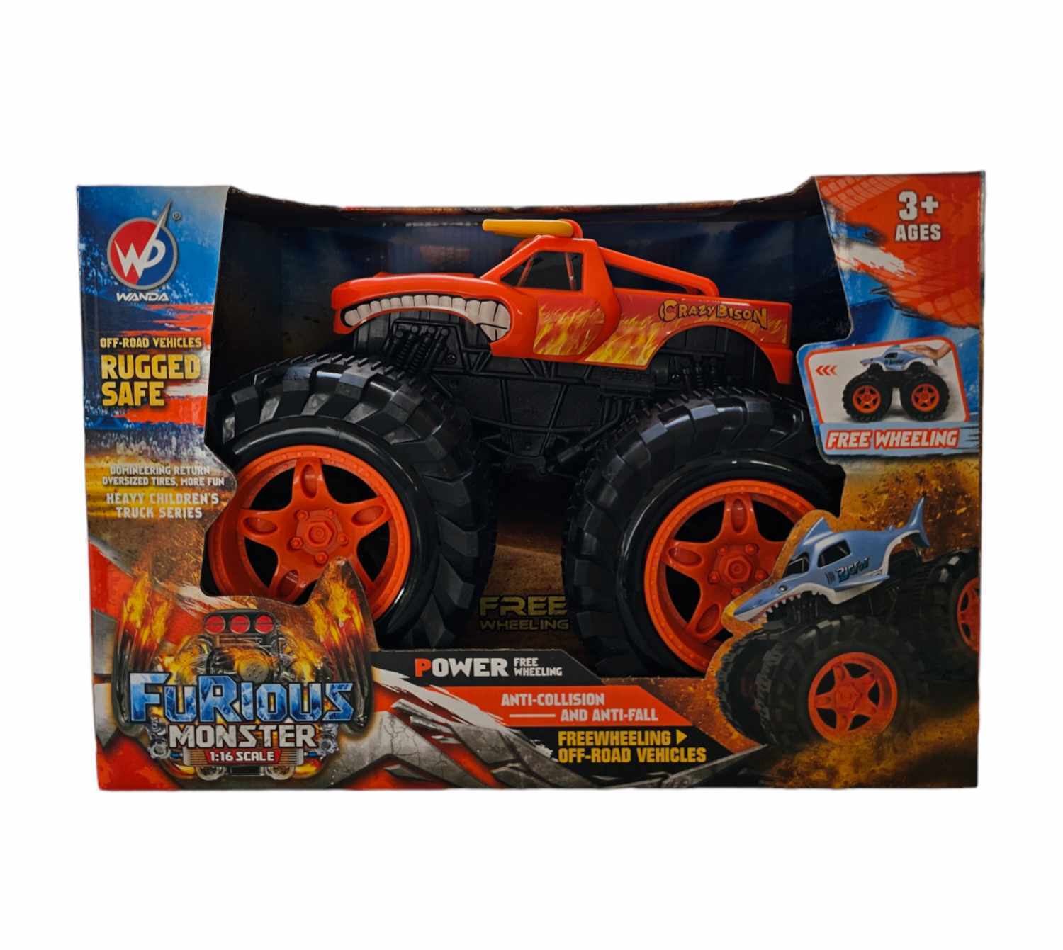 Friction Powered Orange Bison Monster Truck for Children 1:16 Scale 3+ Main image