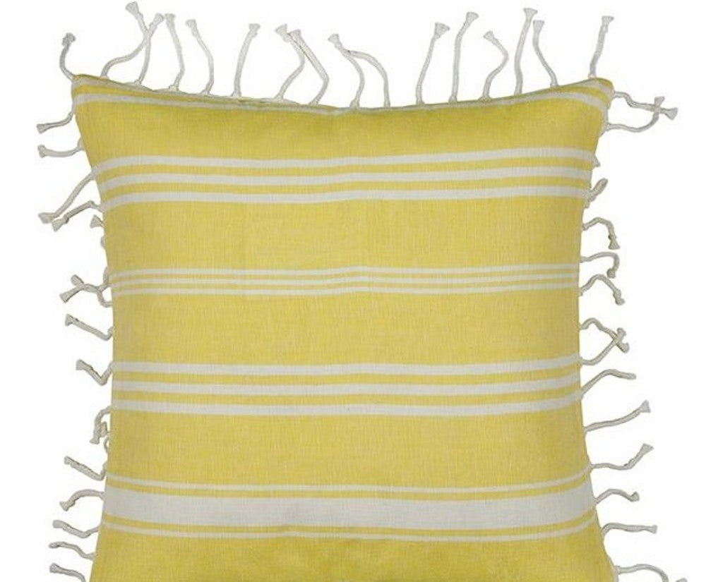 Fresh Yellow & White Striped Cushion Cover with knotted edging Main image